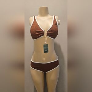 Unlisted Brown and White Two-Piece Bikini Set